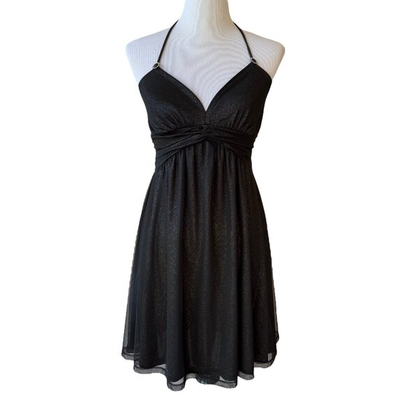 Express Black Babydoll Mini Dress Size Small Spaghetti Straps Y2K Coquette HOCO - Picture 1 of 7